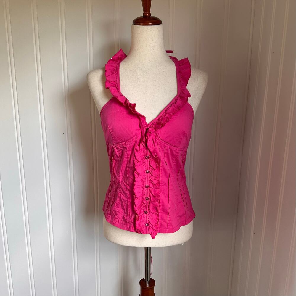 Vintage Y2K Pink Halter Corset Top L